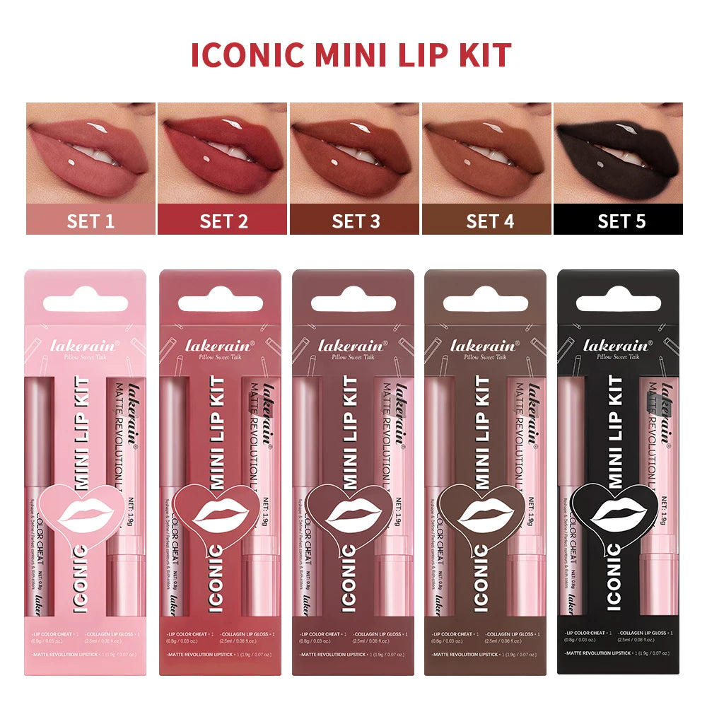Matte Lipstick Set – Velvet Lip Gloss & Lip Liner Kit | 5 Shades