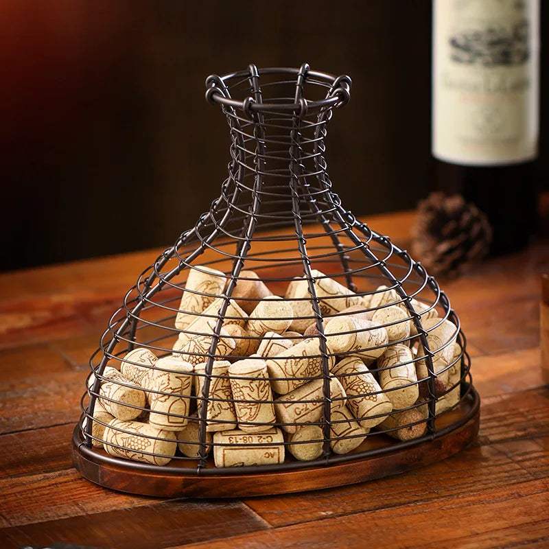 Solid wood red wine plug storage basket Wrought iron European commercial hotel wine oak plug collection basket Oasis Select