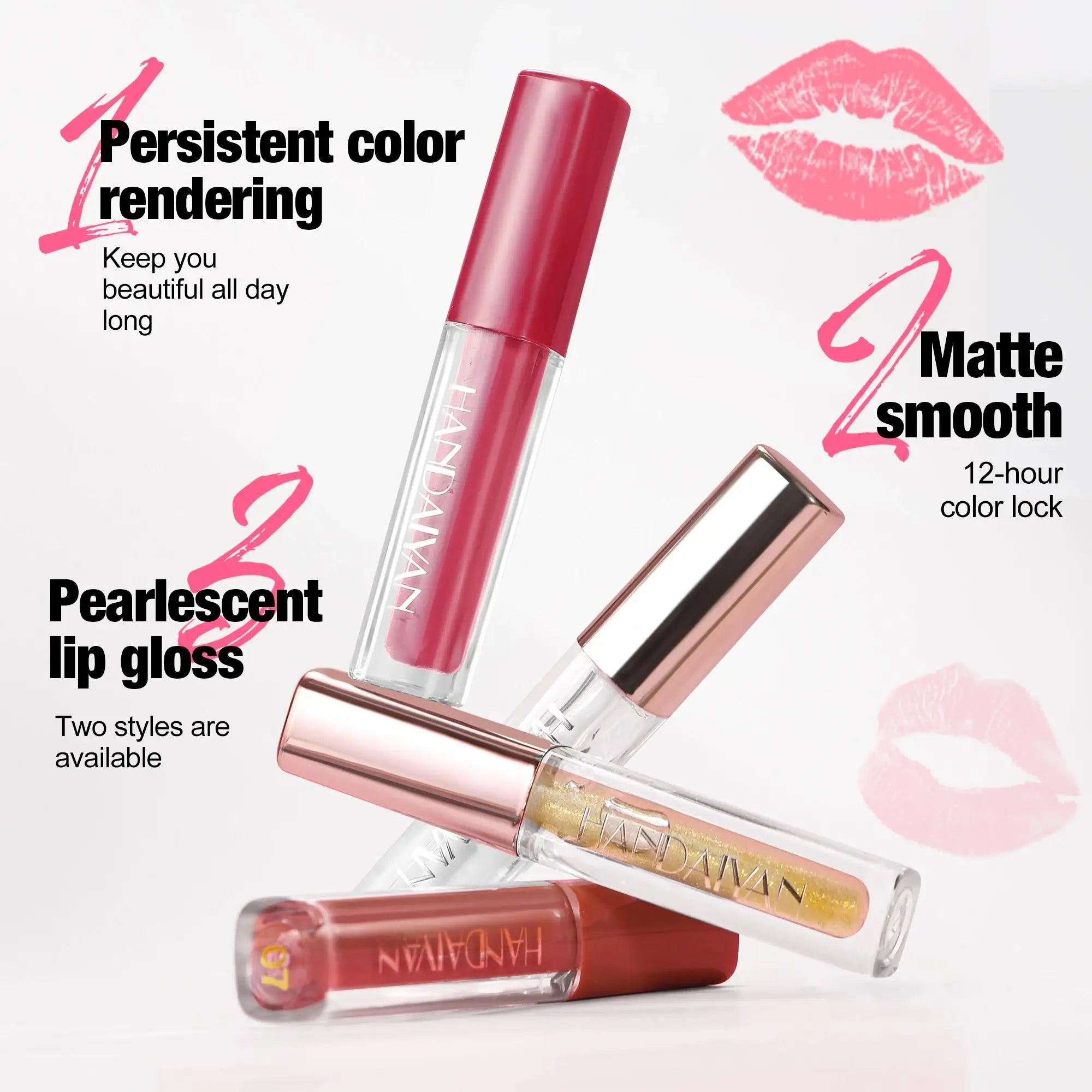 Handaiyan 4pc Velvet Liquid Lipstick Set – Waterproof Lip Gloss
