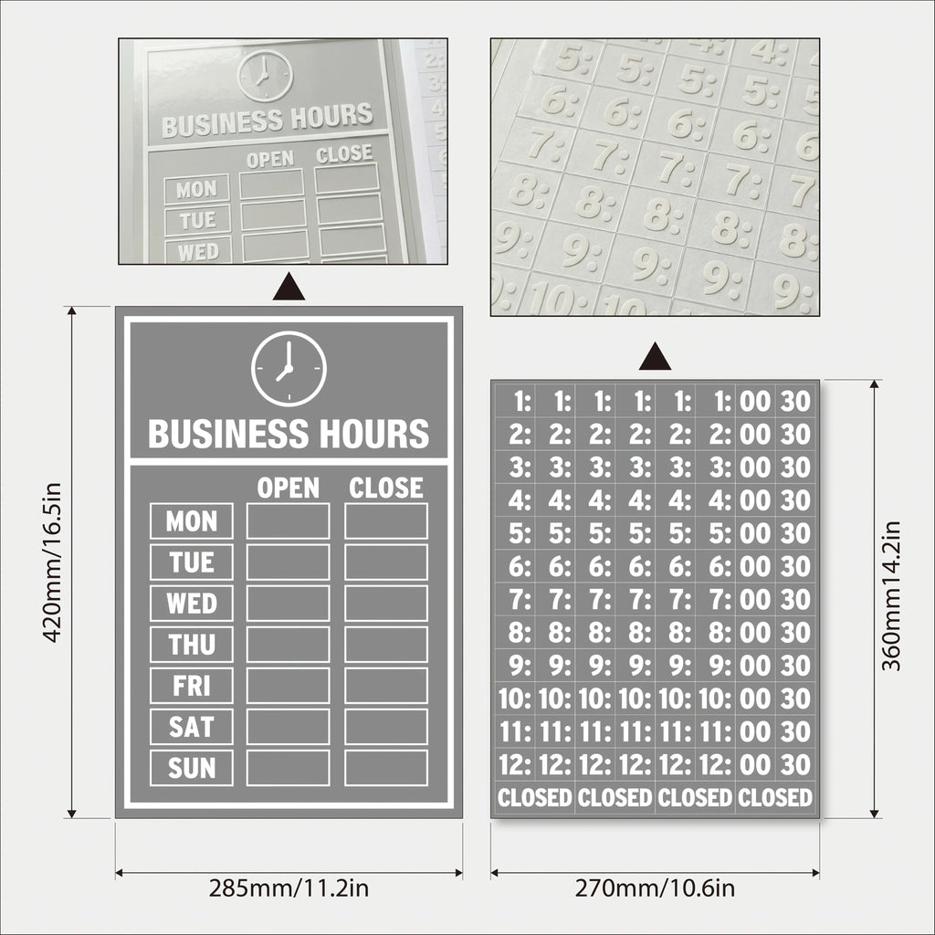 2 Sets Business Hours Window Decal, Clear UV Resistant Store Hours Sticker - Self-Adhesive Open Close Time Sign for Glass Door Oasis Select