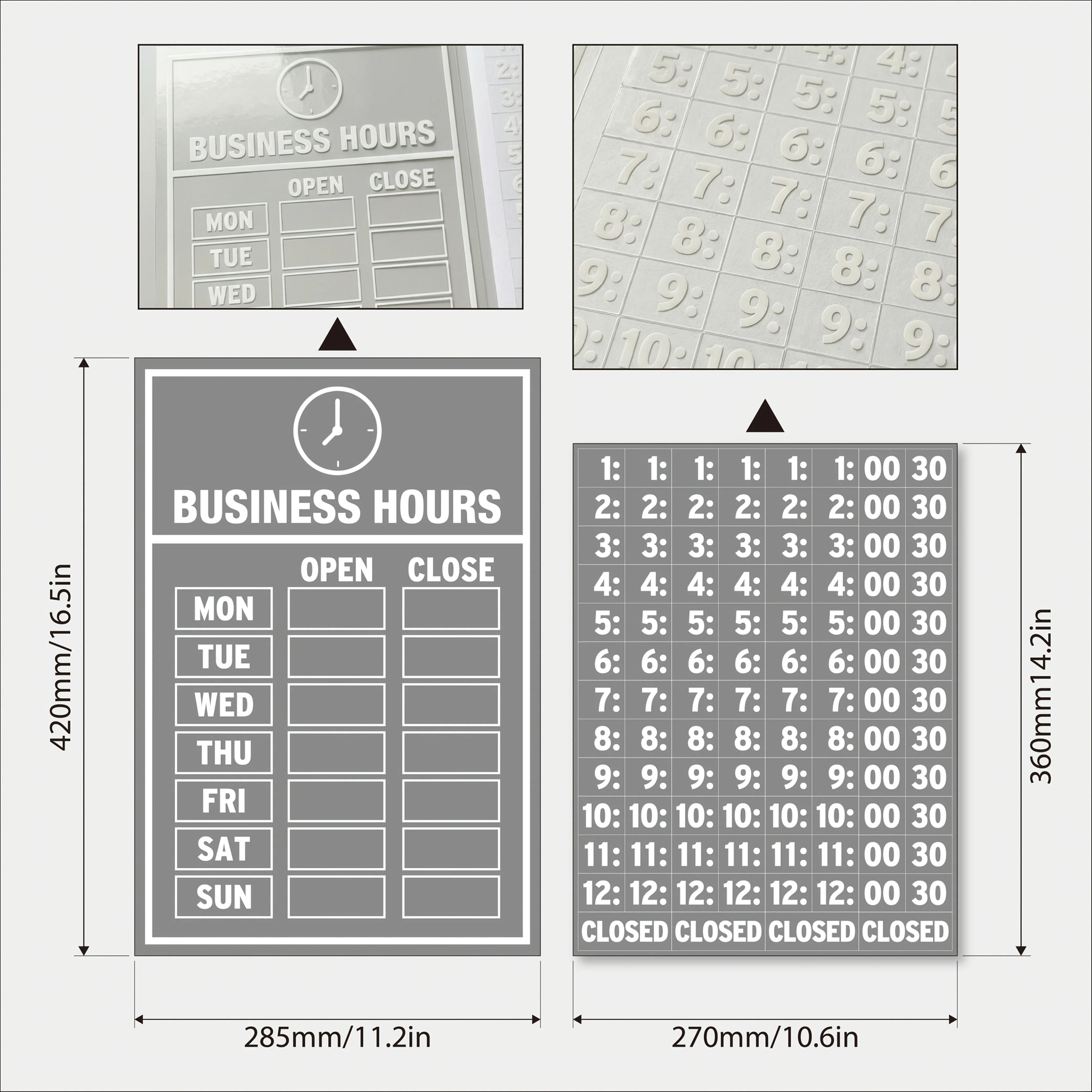 2 Sets Business Hours Window Decal, Clear UV Resistant Store Hours Sticker - Self-Adhesive Open Close Time Sign for Glass Door Oasis Select