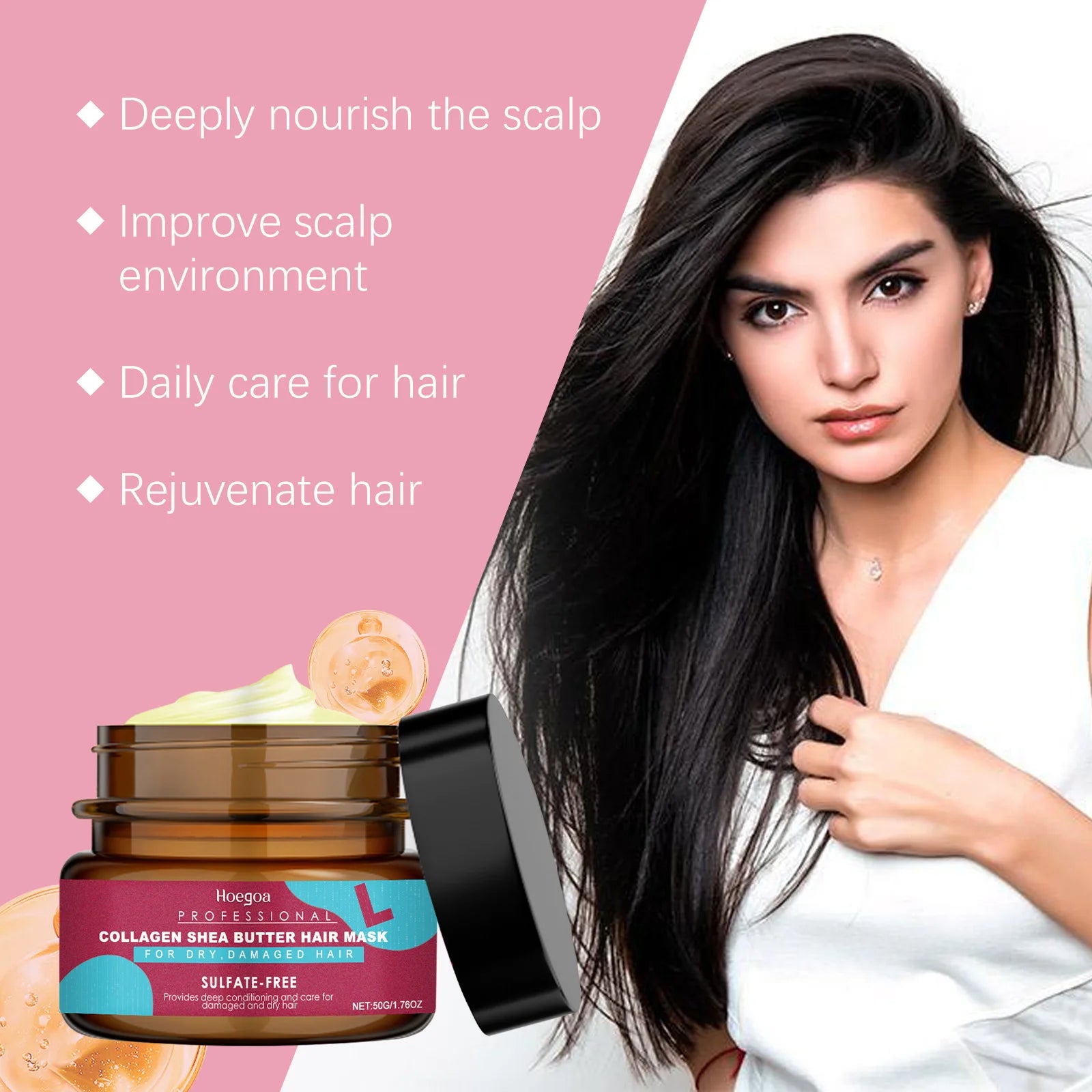 Hoegoa Keratin Hair Care Mask Nourish Smooth Scalp Massage Oil Control Keep Healthier Root Pure Plant Conditioner for Curly Hair Oasis Select