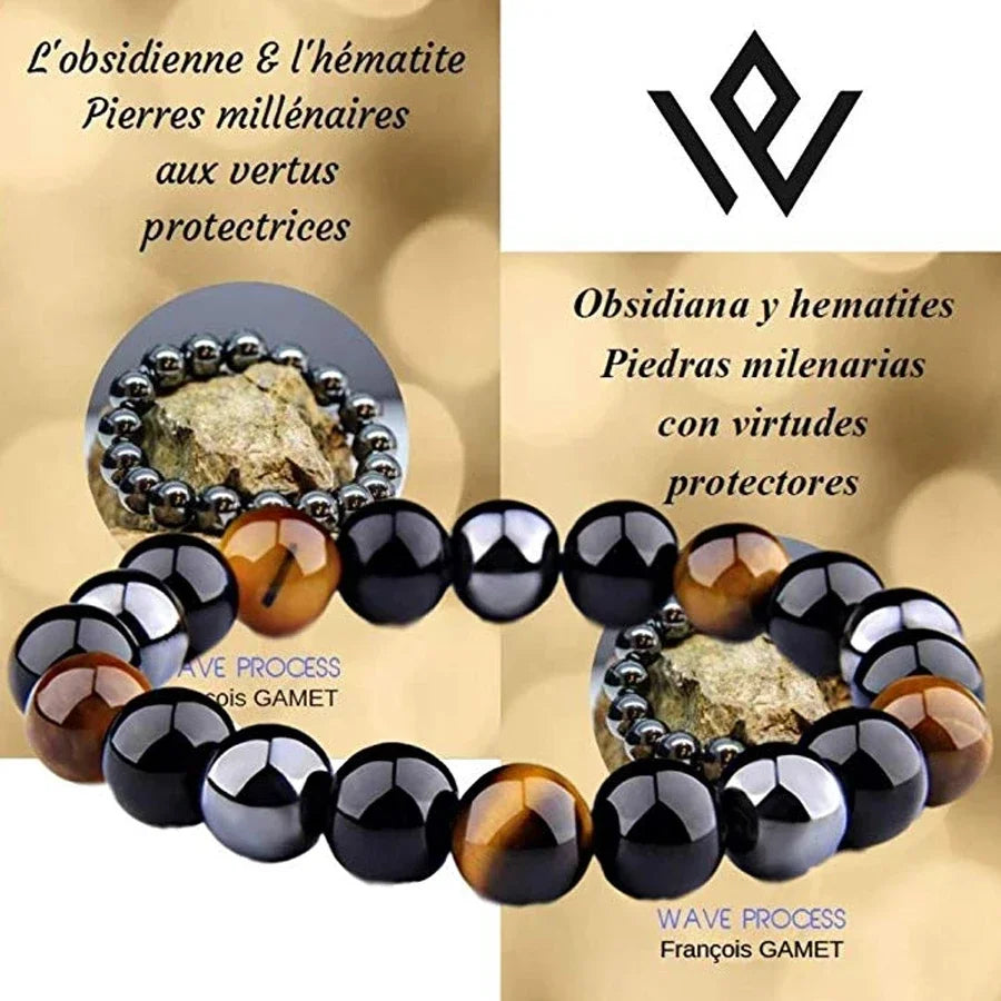 1 Natural Black Obsidian Hematite Tiger Eye Bead Bracelet For Men Magnetic Health Protection For Women Soul Jewelry Oasis Select