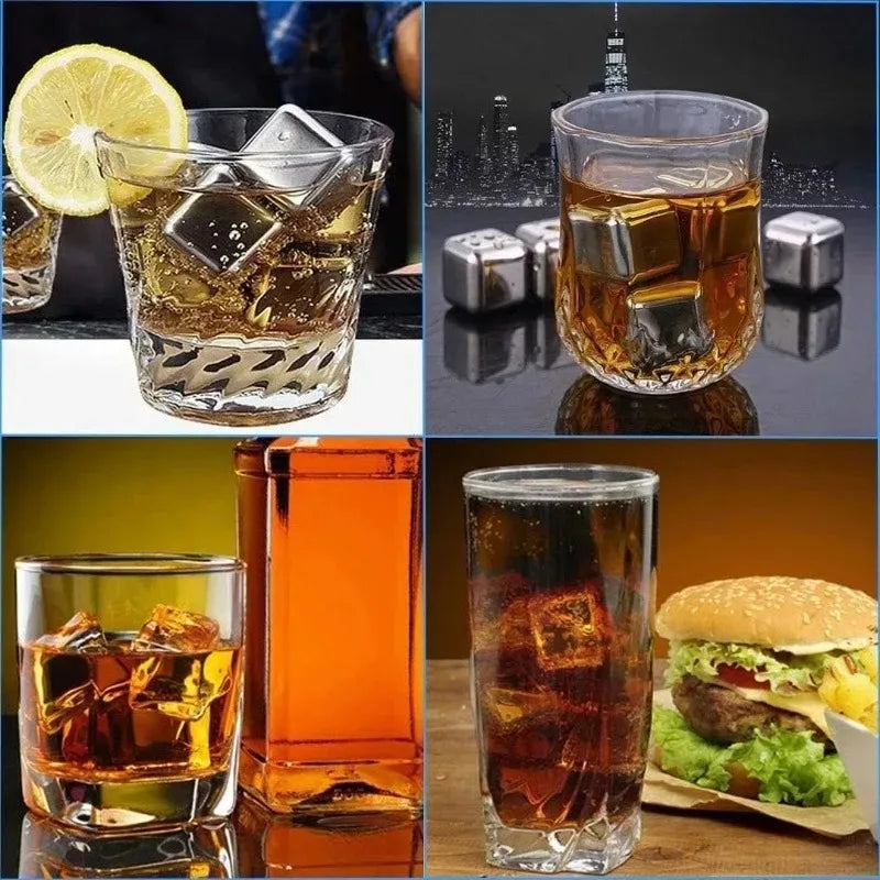 Chilling Rock Reusable Chilling Stones 4/6/8 Pcs Stainless Steel Ice Cubes Set Wine Cooling Cube Party Bar Kitchen Tool Oasis Select