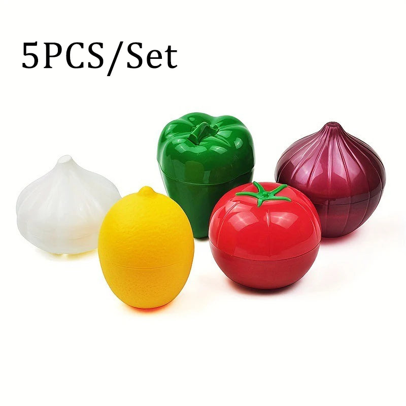 5pcs Food Savers Avocado Keepers Storage Container for Onion Lemon Pepper Tomato Garlic Creative Kitchen Refrigerator Gadget Oasis Select 5pcs XXL 1-tier