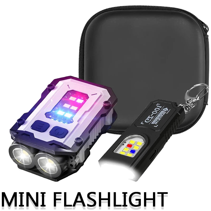 Mini Keychain Flashlight with Magnet Rechargeable Multifunction Torch Lamp Portable Clip on Flashlight Waterproof Camping Light Oasis Select White ABS Set