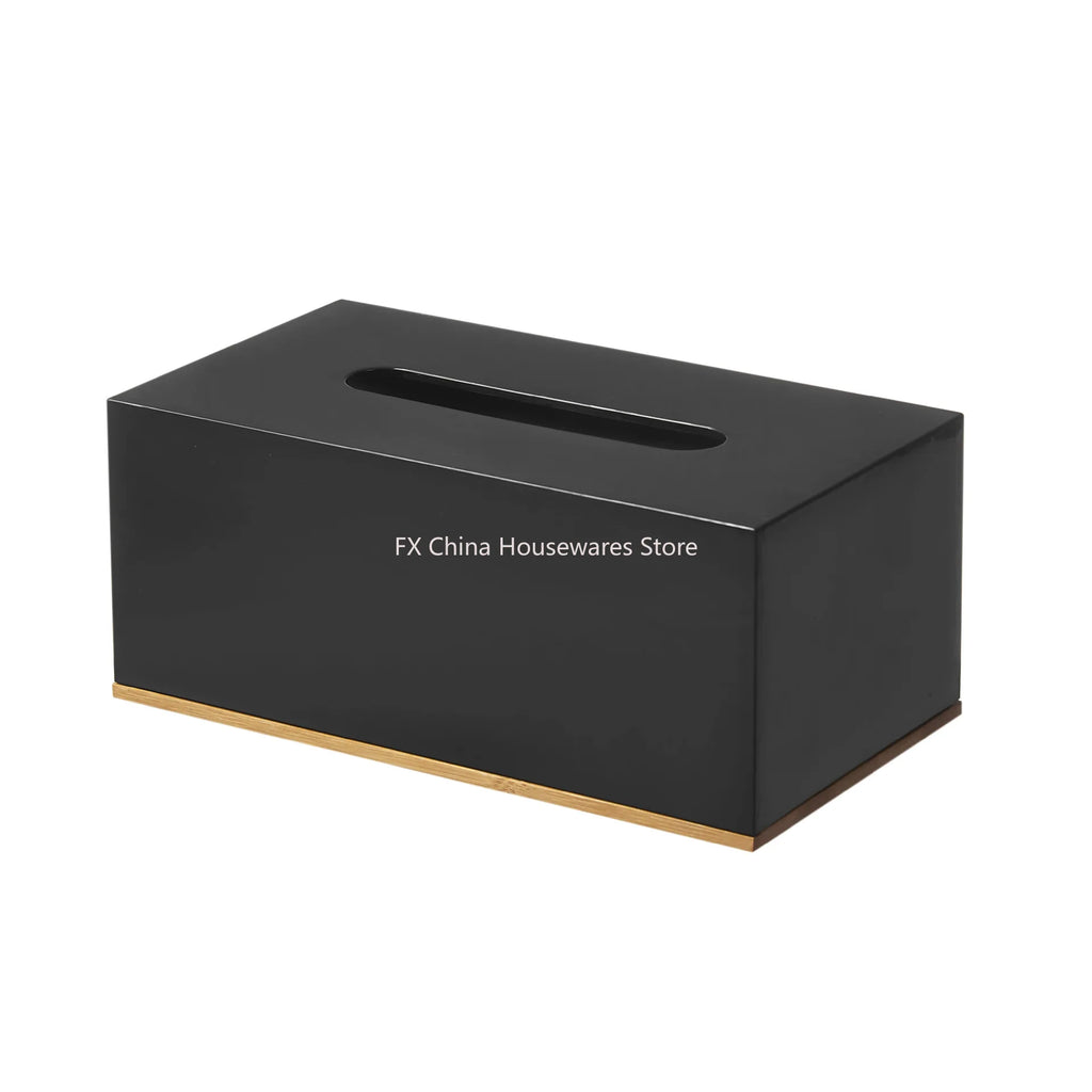 Stylish Plastic Tissue Box with Bamboo Base Desktop Organizer for Living Room Home Office Coffee Table Bathroom Use Oasis Select Black