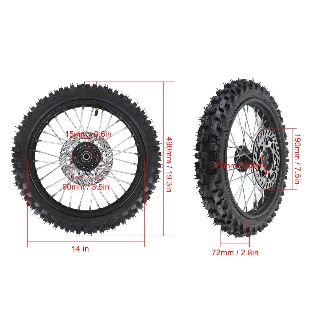14 Inch Front Wheel Assembly Fit for 125 140 150 160cc Pit Dirt Bike with 15mm Rim Axle & Brake Rotor Oasis Select