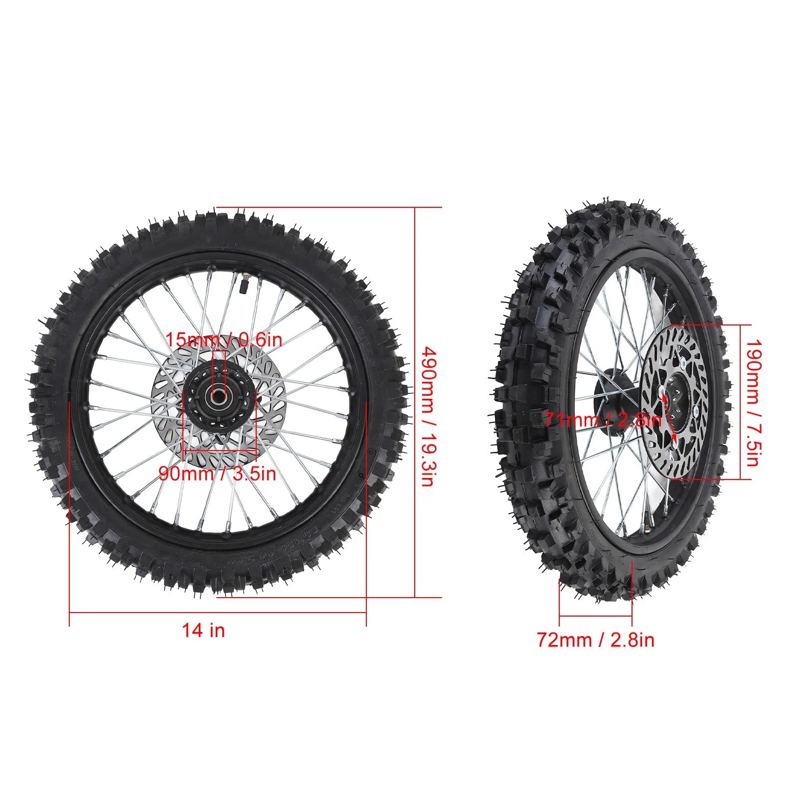 14 Inch Front Wheel Assembly Fit for 125 140 150 160cc Pit Dirt Bike with 15mm Rim Axle & Brake Rotor Oasis Select