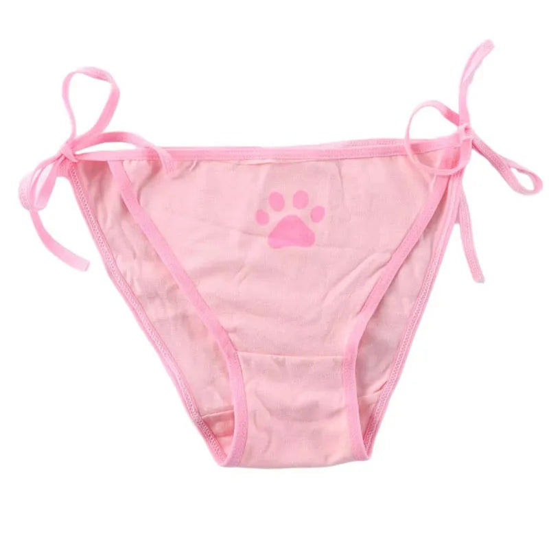 1/2/3/4pcs Women Sexy Sweet Cat Claw Briefs Low Waist Bowknot Bandage Lingerie Strings Strap Underwear Ladies Breathable Panties Oasis Select 1pcs pink One Size as show
