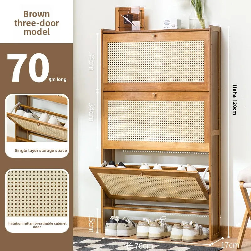Ultra-thin shoe cabinet, tipping bucket at the door of the home, shoe rack, large-capacity entry door, simple storage Oasis Select Brown-3-70