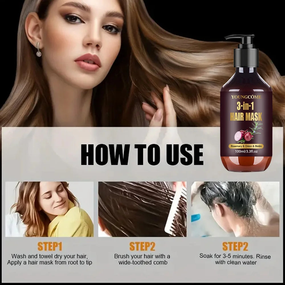 Organic Hair Mask with Rosemary, Onion Biotin 3-in-1 Natural Treatment Nourish Reduce Hair Loss Anti-Breakage Hair Products100ml Oasis Select