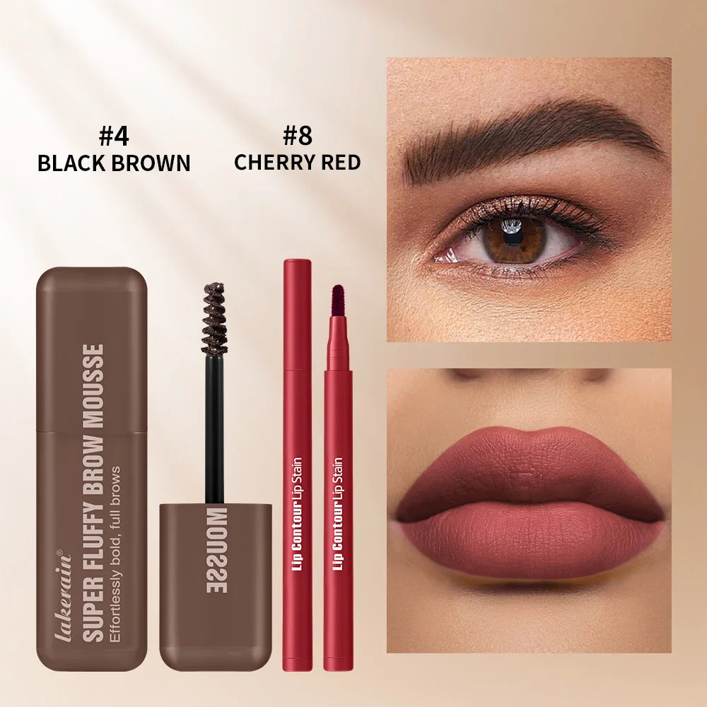 2pcs/set Matte Lip Liner And Waterproof Eyebrow Mousse Tint Long Lasting Eyebrow Dye Cosmetics Professional Outline Lips Contour Oasis Select SET 6