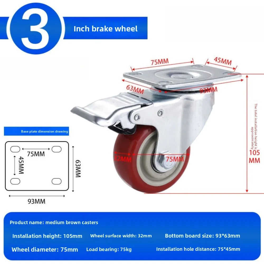 2/4 Pcs 3 inch Heavy-Duty Swivel Casters with Silent Brake - 360° Rotating Wheels for Furniture, Platform Carts & Home Use Oasis Select