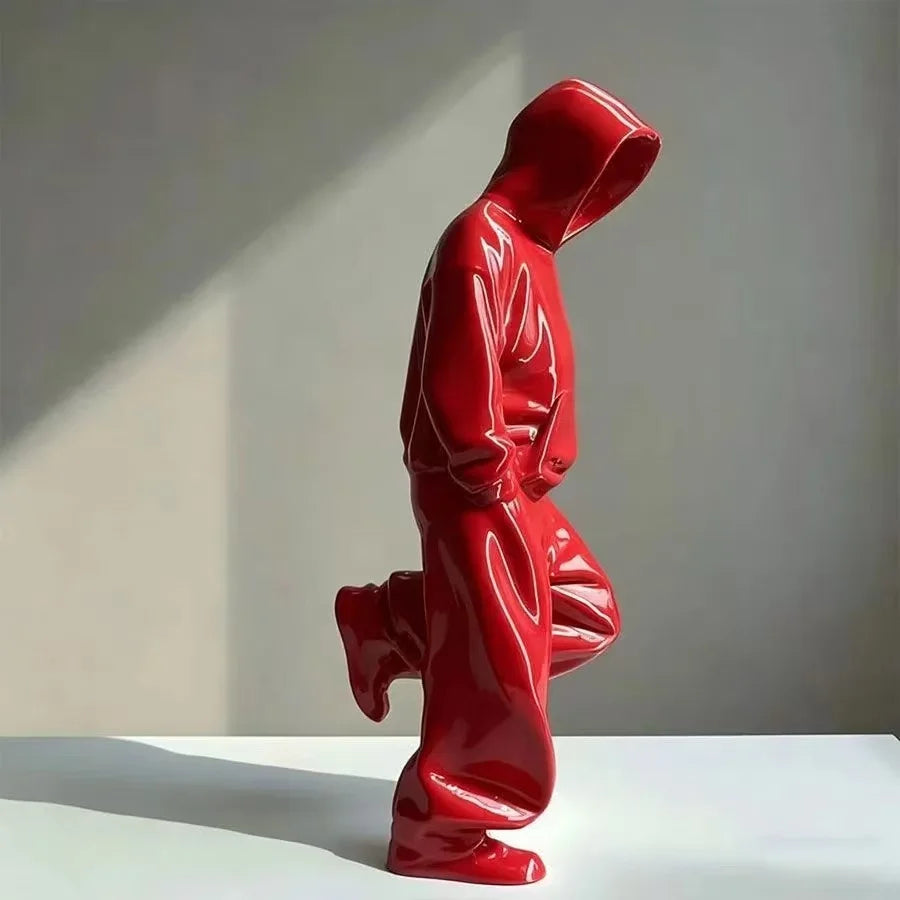 Modern Hooded Figure Sculpture Abstract Art Statue Minimalist Statue Home Living Room Collectible Ornament Desk Decoration Oasis Select Red