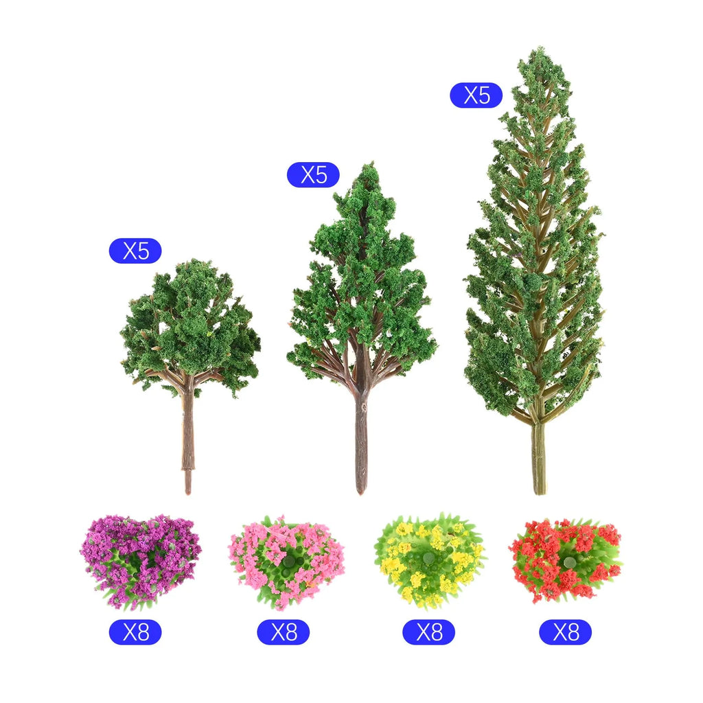 For Landscape Decoration 32Pcs Colorful Flower Clusters and 15Pcs Mixed Trees DIY Craft Making Durable and Environmentally Oasis Select