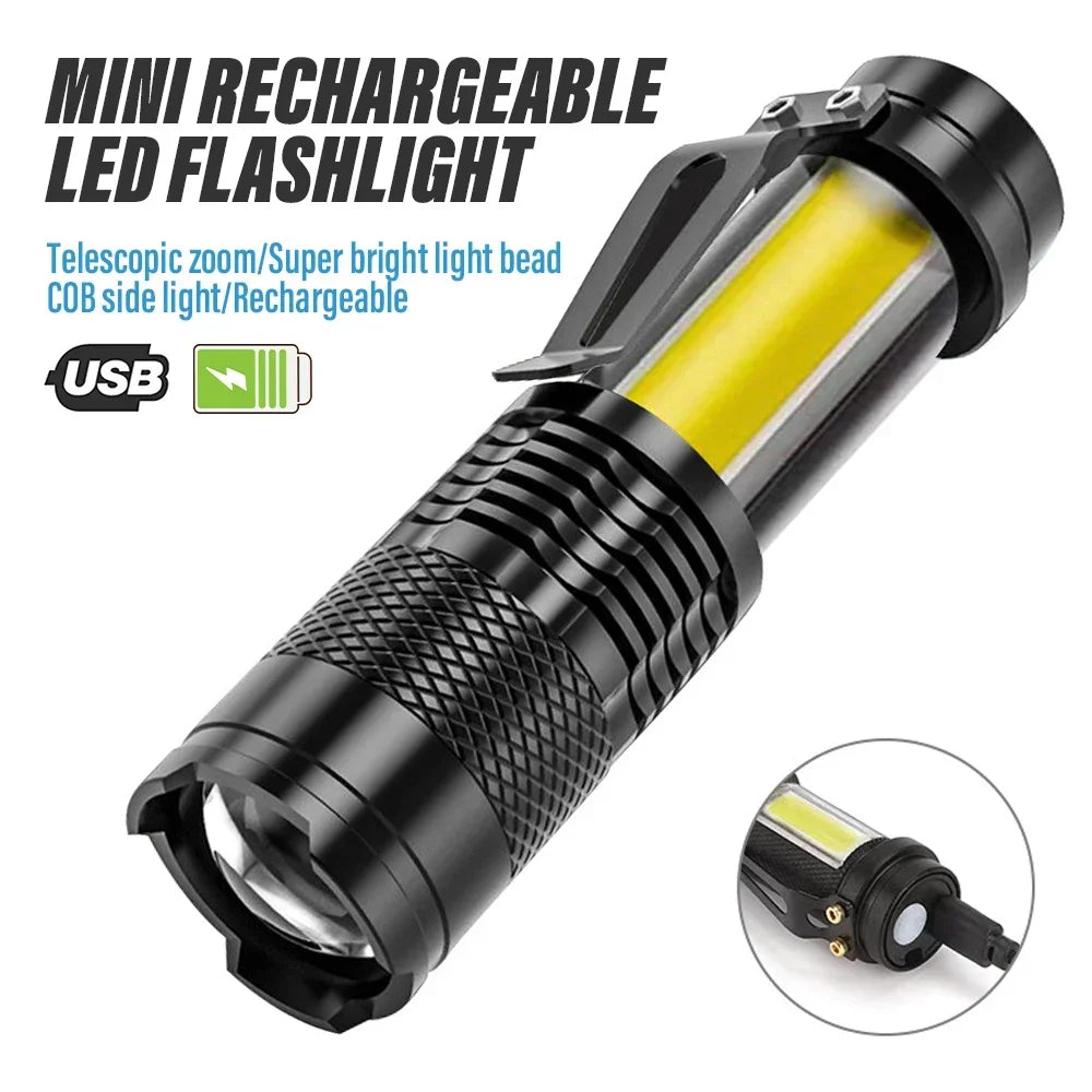 2000LM MINI Flashlights Built in Battery USB Charging LED Flash Light COB Zoomable Waterproof Tactical Torch Lamp Bulbs Lantern Oasis Select
