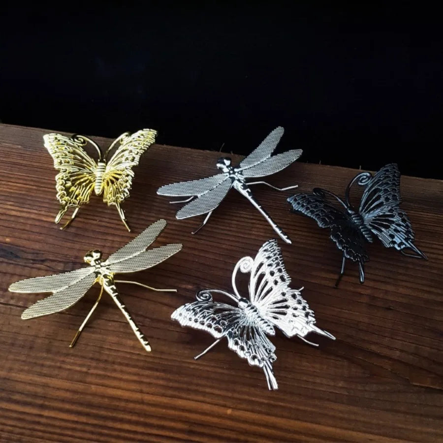 Retro Alloy Dragonfly Butterfly Small Ornaments Office Study Desktop Insect Pen Holder Decoration Home Decor Oasis Select
