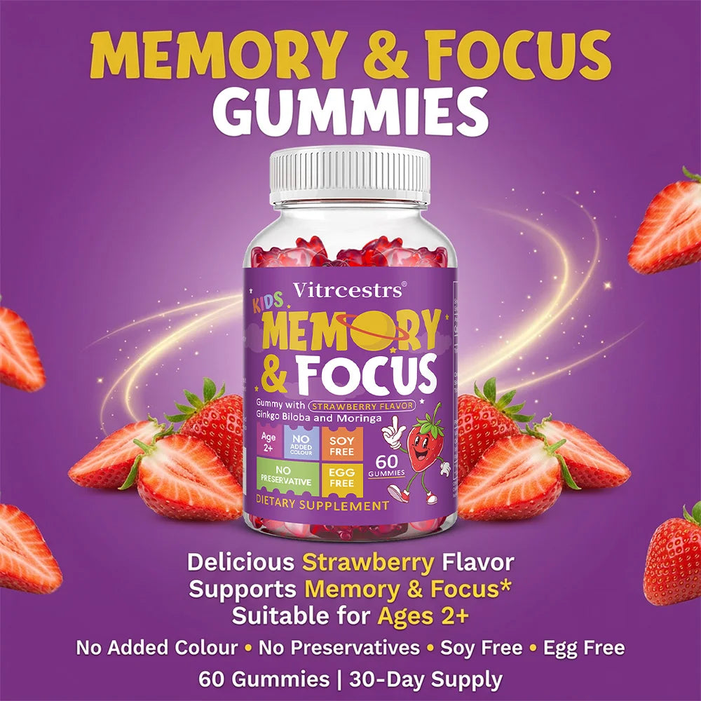 Focus Gummies for Kids & Teens | Ginkgo Biloba, Non-GMO Kids Focus Supplement Oasis Select