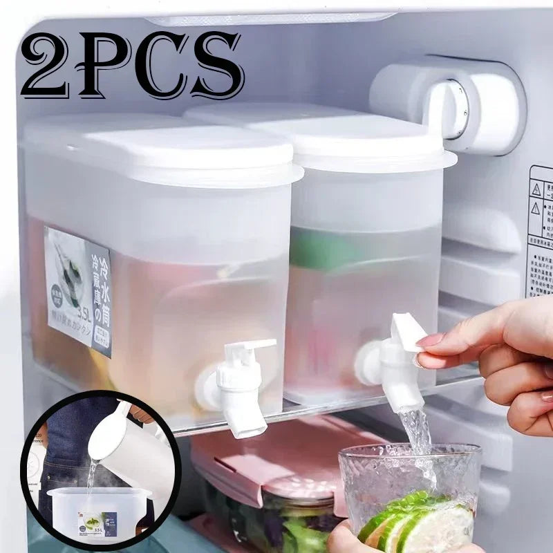 Large Capacity Cold Kettle 3.5L Cold Water Pitcher with Faucet In Refrigerator Iced Beverage Dispenser Refrigerator and Spigot Oasis Select white-2pcs