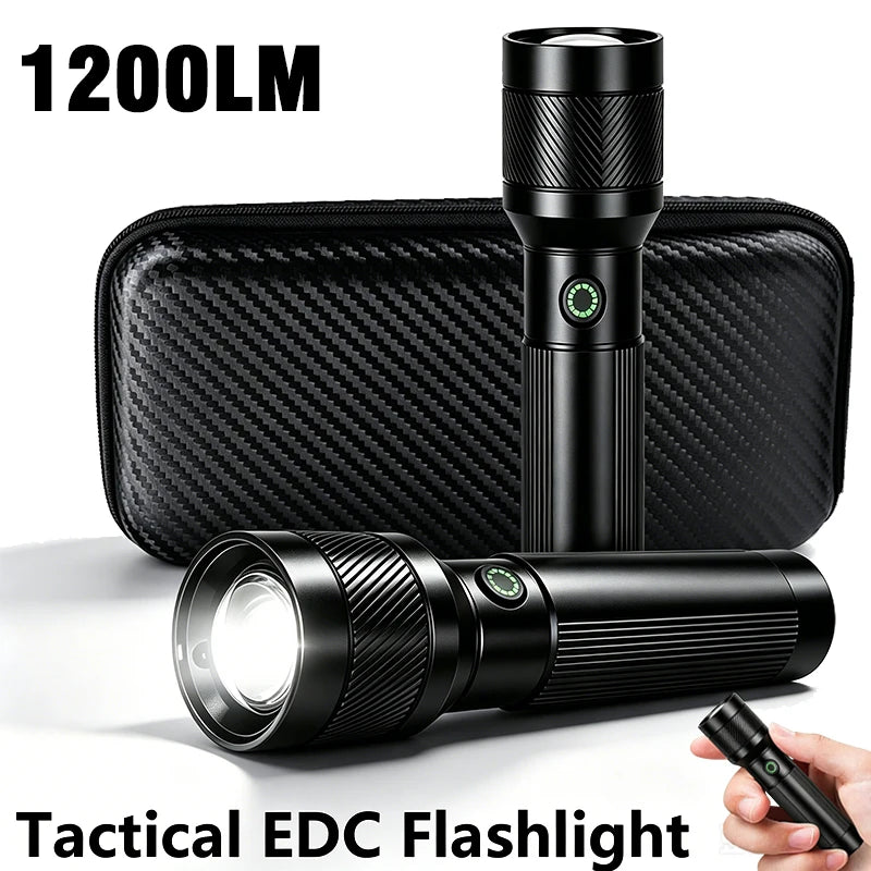 ZHIYU 1200LM Tactical Flashlight USB-C Rechargeable Zoomable Torch
