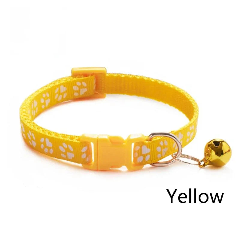 1/6pcs Pet Collar With Bell, Cartoon Footprints, Colorful Dog, Puppy, Cat Accessories, Adjustable Safety Bell Ring Necklace, Pet Oasis Select Yellow