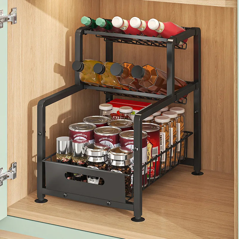 Kitchen seasoning rack lower sink storage rack diagonal seasoning rack multi-functional pumping kitchen supplies finishing rack Oasis Select
