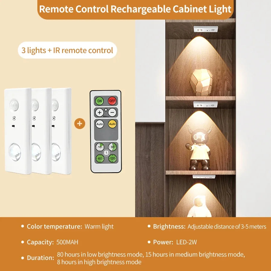 Rechargeable LED Motion Sensor Cabinet Light – Remote & Timer LED Cabinet Light Oasis Select 3Light 1Remote Warm