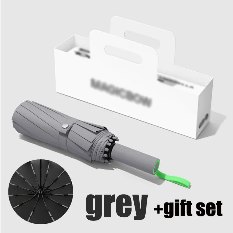 Fully automatic folding umbrella is sturdy and durable suitable for both sunny and rainy days is suitable for both men and women Oasis Select Grey 12K