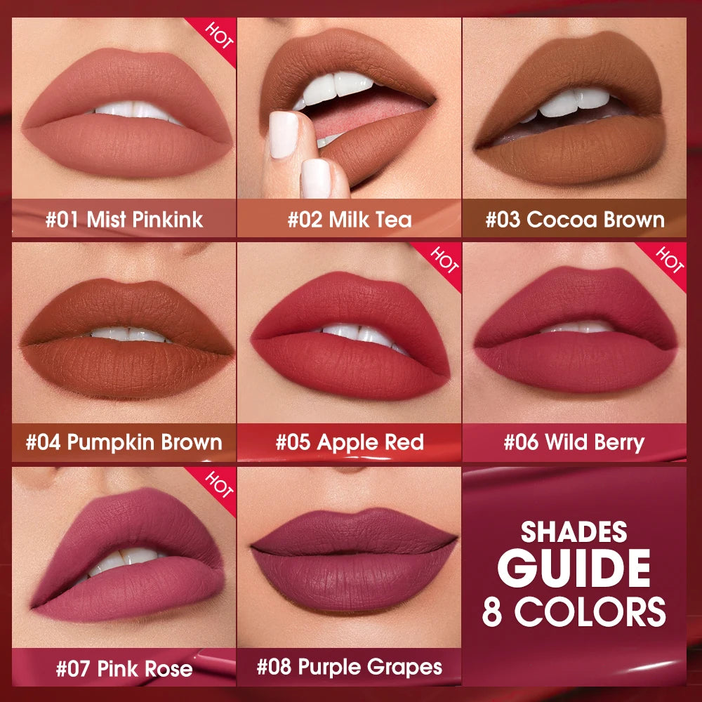 O.TWO.O 8-Pc Velvet Matte Liquid Lipstick Set – Waterproof