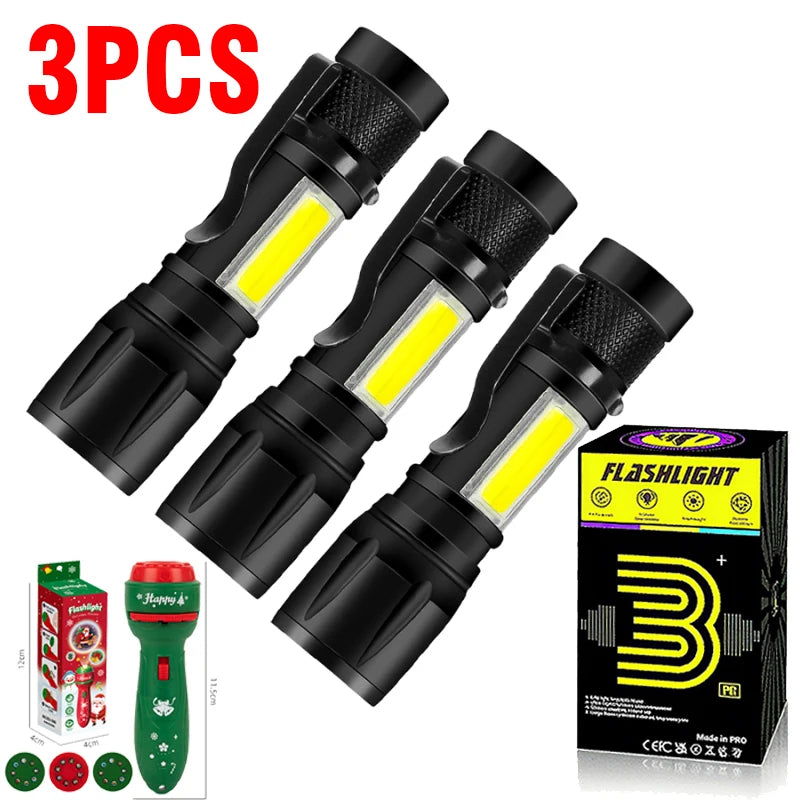 LED Strong Light Flashlight Rechargeable Multi functional for Long Range Portable Outdoor Home Mini Flashlight Cap Clip Light Oasis Select 3PCS with Green Gift