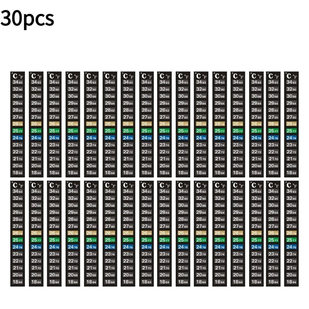 Digital Aquarium Home Stick-on Thermometer Fish Tank Strip Dual Scale C/F Discolor Temperature Measurement Sticker Tools Oasis Select 30pcs