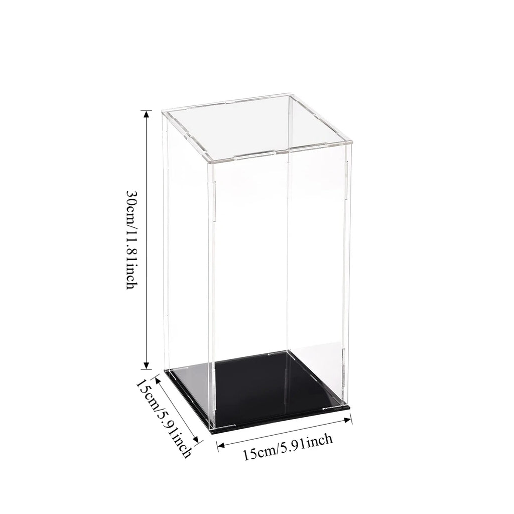 Clear Acrylic Cube Display Case Black Base Dustproof Showcase Box Collectibles Figurines Model Toy Storage Holder Home New 2026 Oasis Select 15X15X30cm