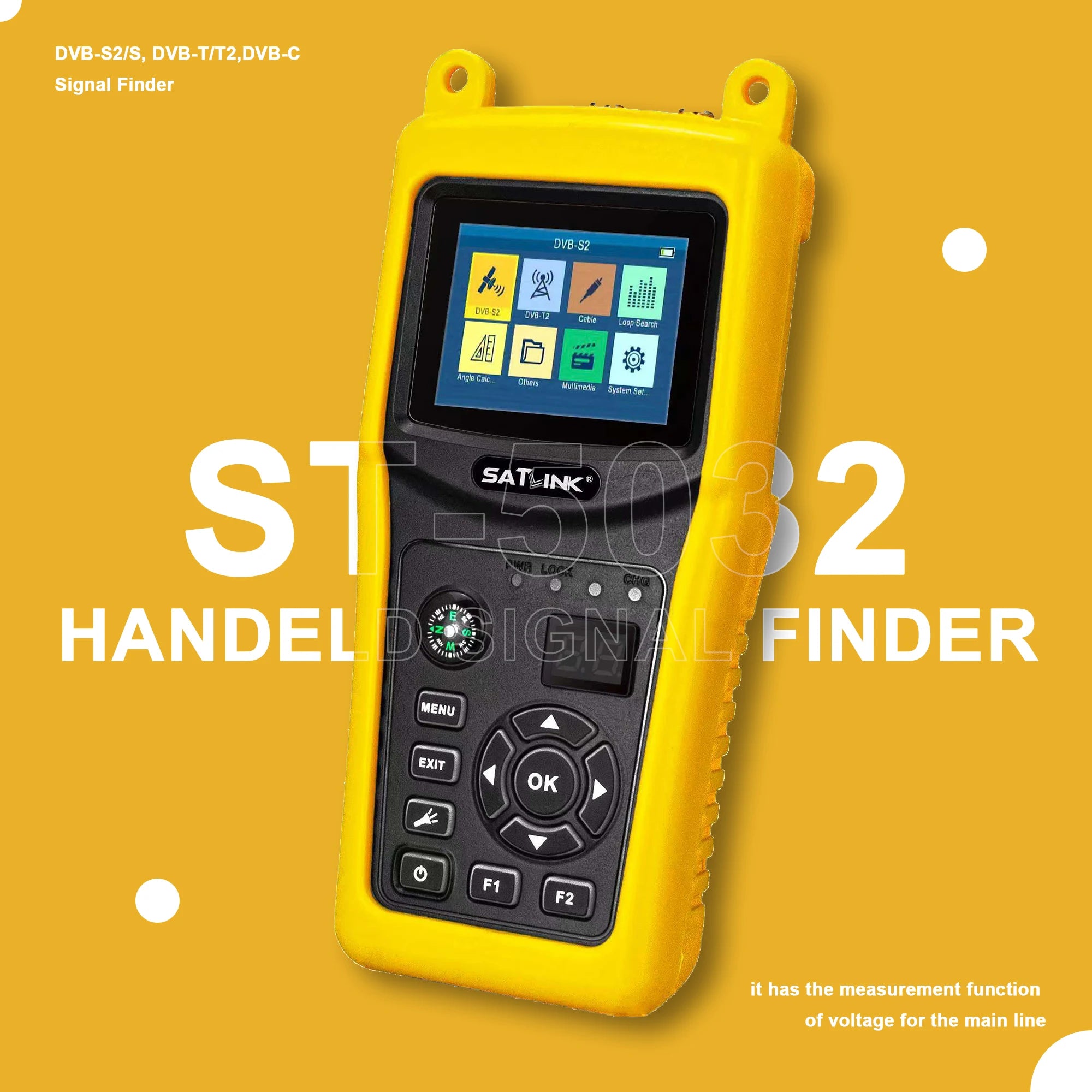 RF signal tester，DVB-T2, TDT, DVB-C, J83B, J83A/C, DVB-S2/DVB-S, Satellite Finder, Signal Tester, Detector Oasis Select