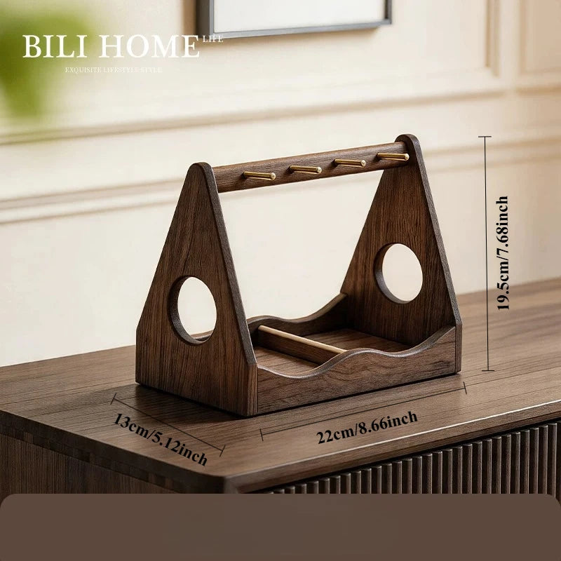North American Black Walnut Wood Entryway Shelf Double Layer Key Jewelry Watch Storage Rack Multifunctional Desktop Organizer Oasis Select A
