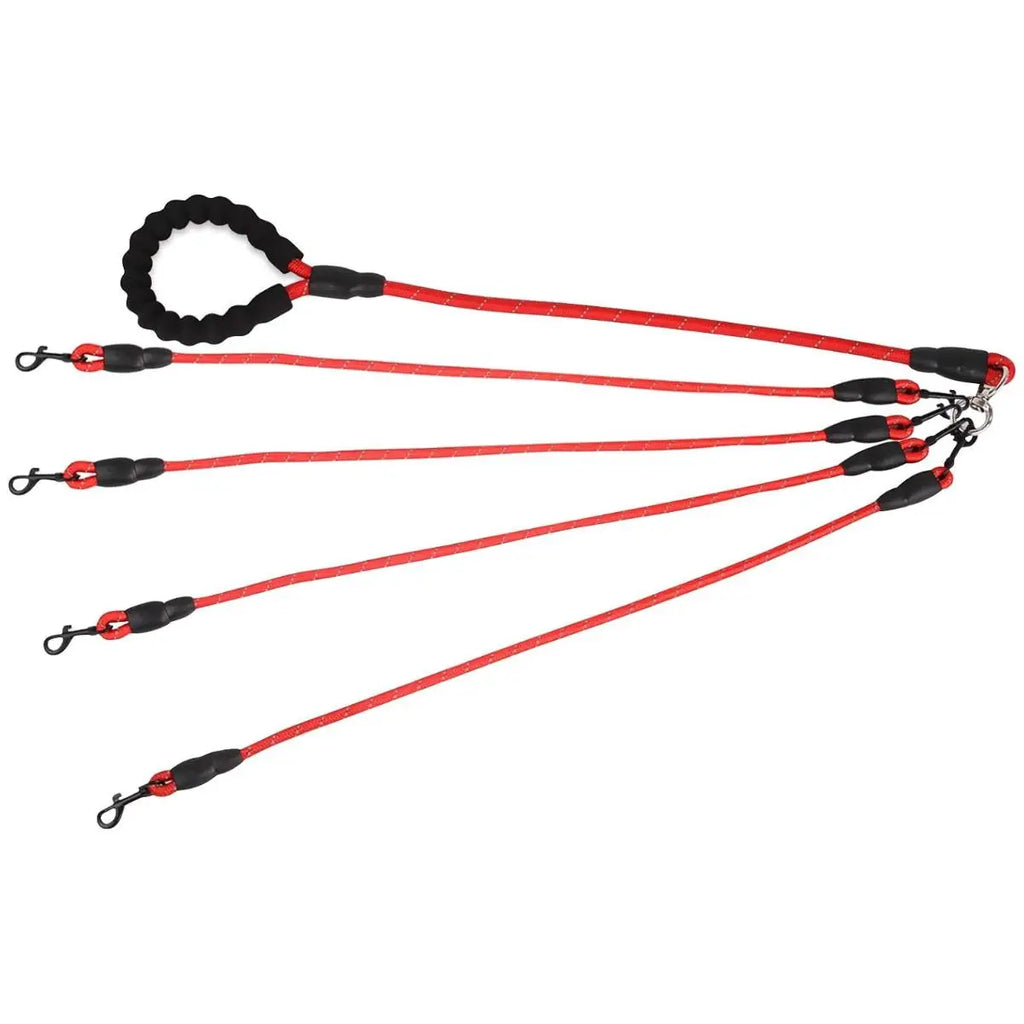4-Dog Tangle-Free Leash – Detachable Independent Lines with Comfort Grip, Heavy-Duty Nylon for Multi-Dog Walks Oasis Select Red