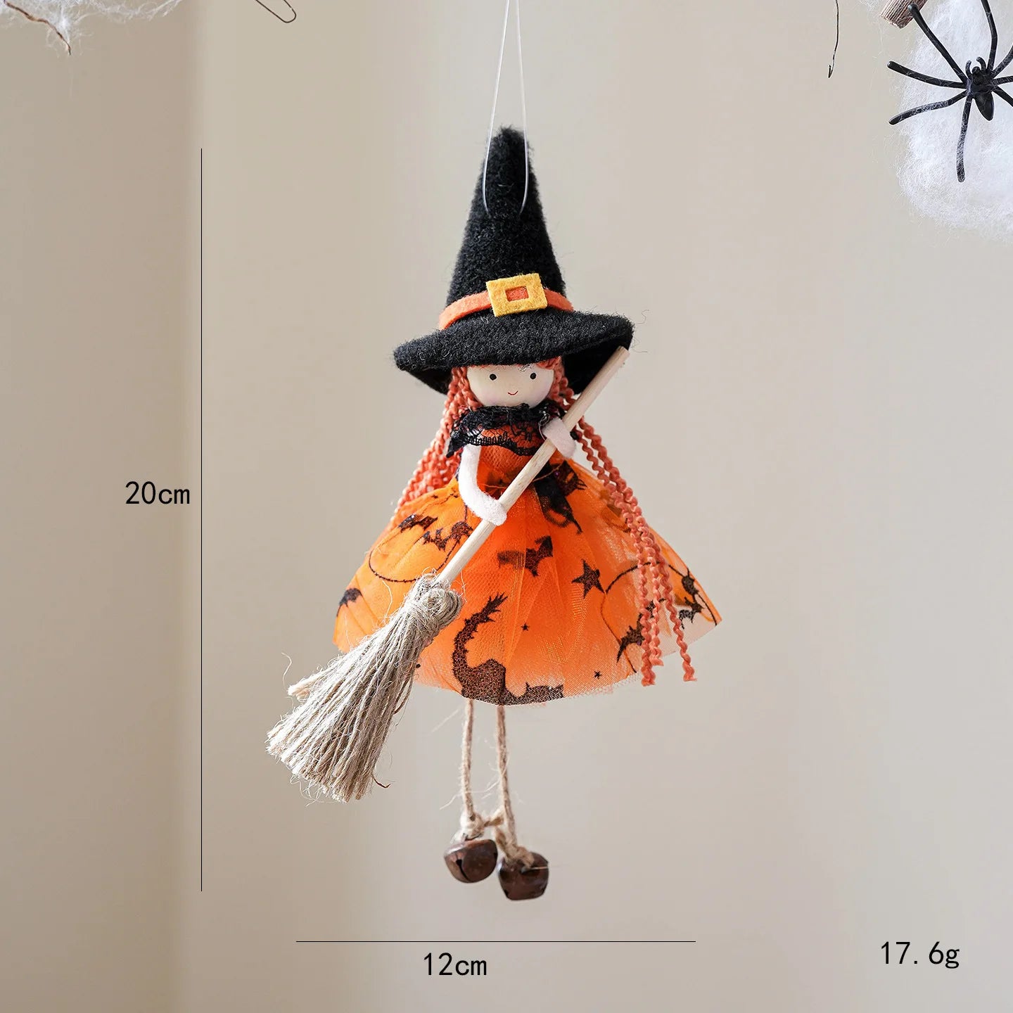 Creative Scary Halloween Apron Witch Doll Funny Cute Broom Witch Decoration Handicraft Halloween Witch Pendant Cosplay Party Oasis Select Orange