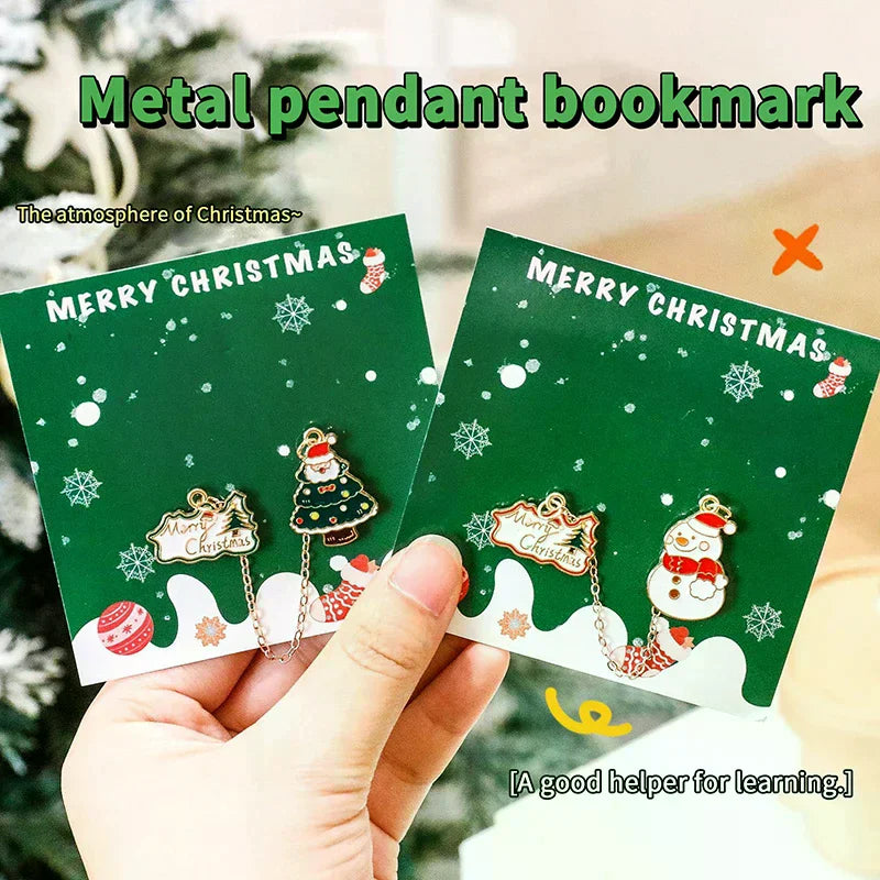 Christmas Tree Wreath Elk Metal Bookmark Christmas Book Mark Pendant Student Gift Learning Stationery Supplies For Women Men Kid Oasis Select
