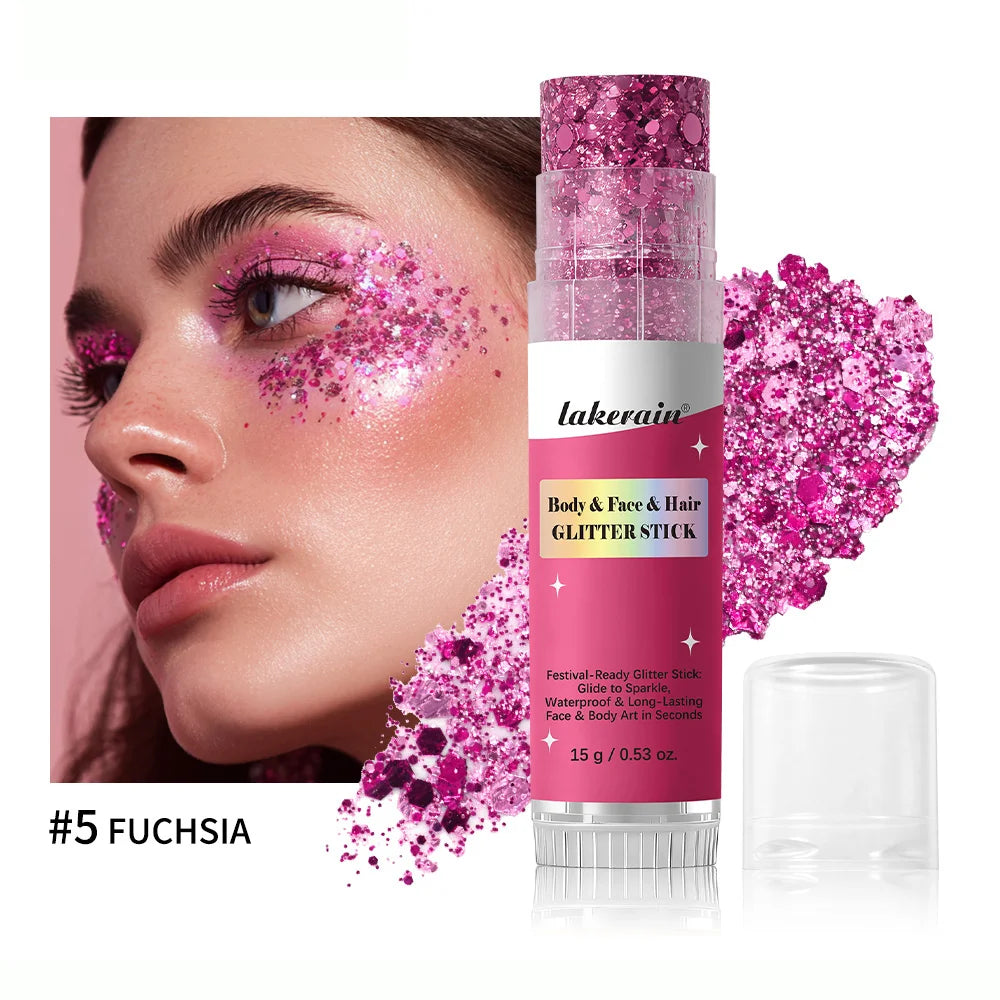 Shiny Glitter Gel Stick Highlighter, Sparkling Sequins Pearl White Pink Eyeshadow, Face Body Brighten Makeup for Stage & Daily L Oasis Select 5Fuchsia