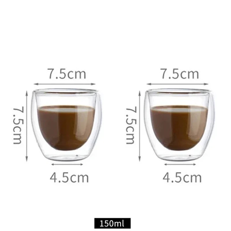 2-Pack Double-Wall Glass Coffee Mugs - Insulated Borosilicate Cups, Sweat-Proof & Dishwasher Safe, Perfect for Lattes, Smoothies Oasis Select 150ml-No-handle 3pcs 301-400ml