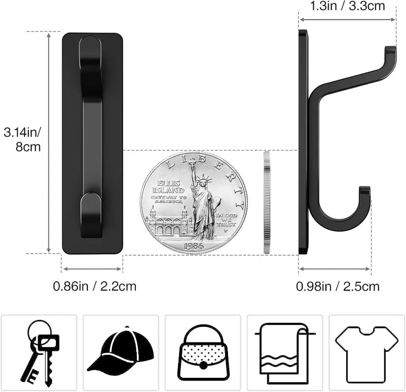 8pcs No Drill Traceless Invisible Hooks Heavy Duty Stainless Steel Wall Hooks Waterproof Self Adhesive Hangers,sin Perforación Oasis Select