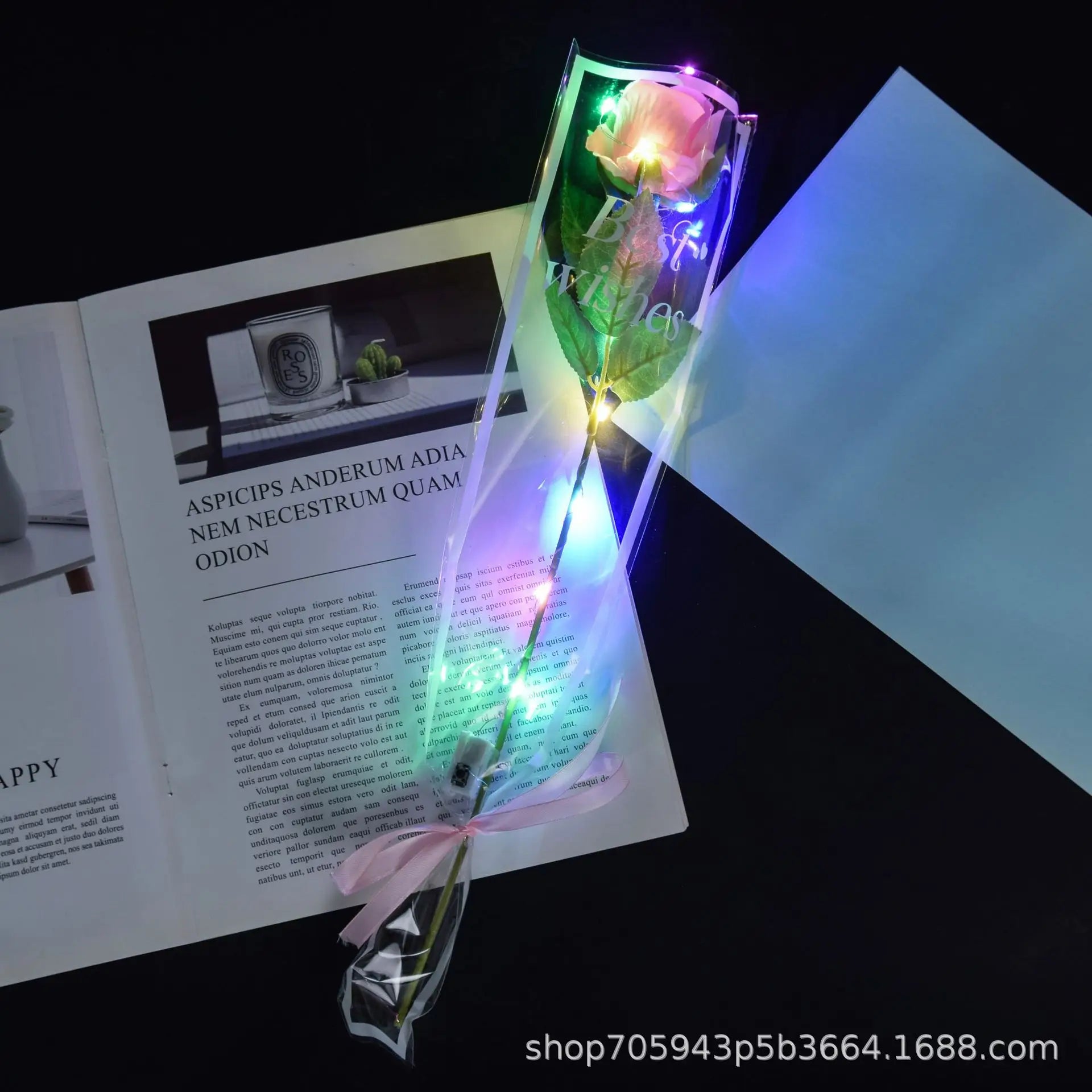 1pcs Led Light Up Glowing Roses Red Flower Bouquet Led Flash Handheld Valentine's Day Glow Party Wedding Decoration Oasis Select pink