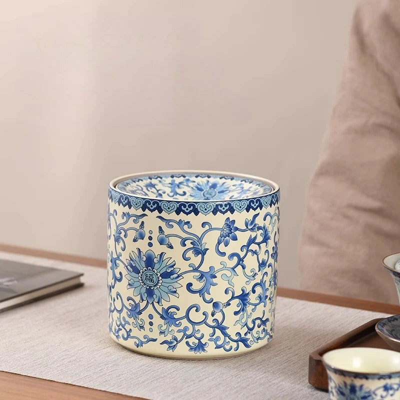 Blue and White Ru Kiln Wrapped Lotus Ashtray with Cover Fly Ash Proof Ashtray Ceramic Tea Residue Jar Tea Ceremony Accessories Oasis Select