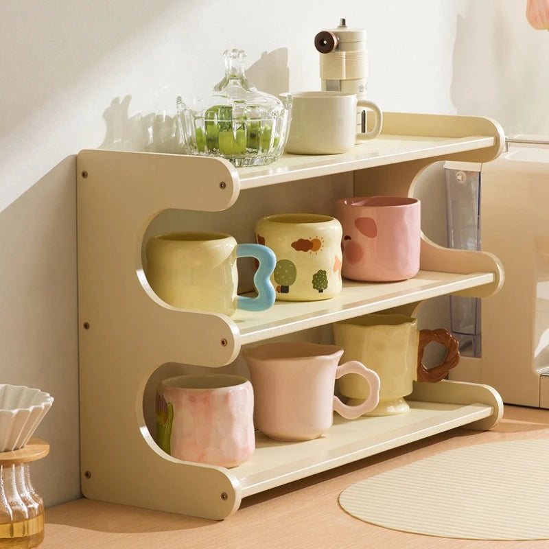 Cream wind cup holder Cup storage rack Household multi-layer desktop tea cup rack Tea set storage rack Dining side cabinet Oasis Select