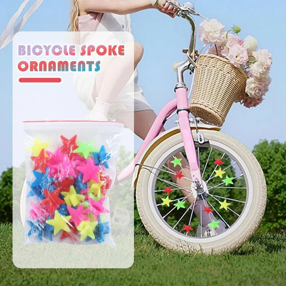 36Pcs Bike Bead Spoke Beads Colorful Safety Kids Clip Bicycle Round Multi-color Love Heart Stars Wheel Accessories Decoration Oasis Select