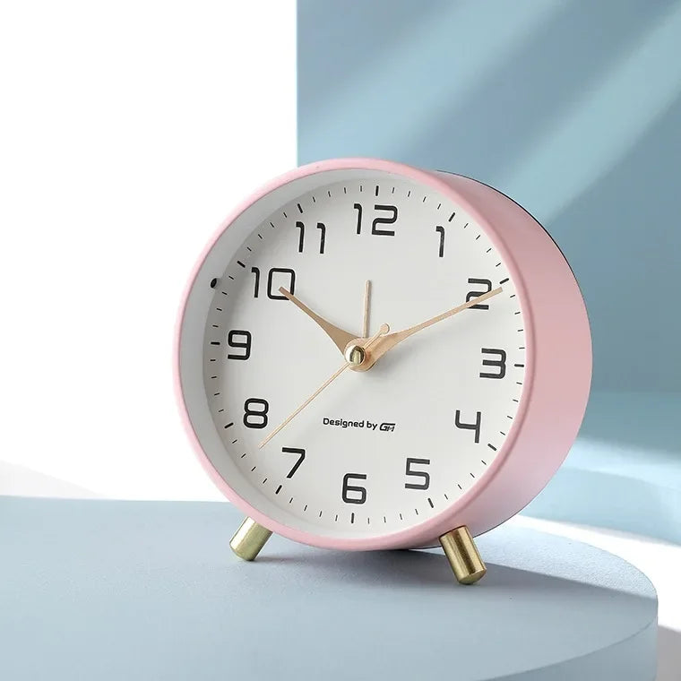 Nordic Light Luxury Quiet Alarm Clock Students Use A Simple Clock with A Frosted Metal Table Alarm Clock Oasis Select Pink