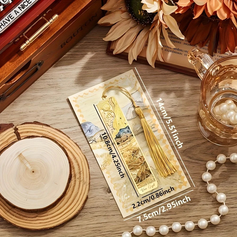 Vintage Oil Painting Metal Bookmarks - Hollow Hot Stamping Long Tassel Bookmarks - Stationery Gifts for Book Clubs, Book Lovers, Oasis Select