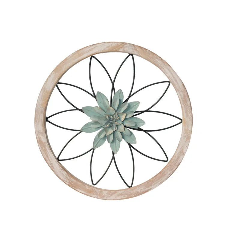 American Countryside Living Room Entrance Retro Wall Decoration Wall Hanging Circular Wooden Frame Oasis Select 1pc 30x30cm