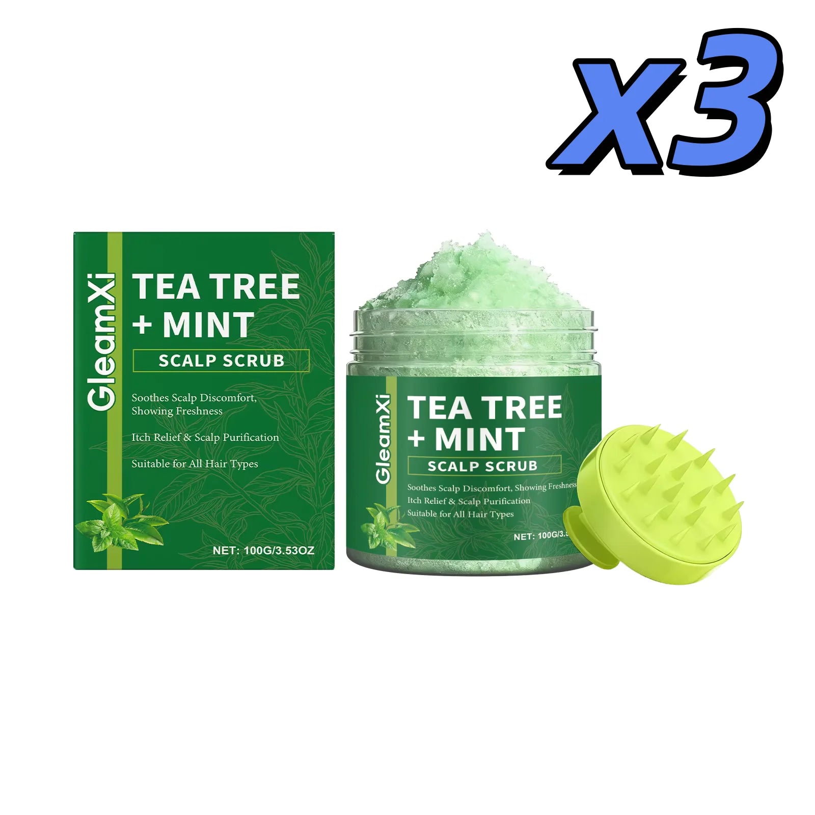 Tea Tree Scalp Scrub Anti-Dandruff Oil Control Refreshing Fluffy Anti-Breakage Soothing Nourishing Hair Deep Cleansing Shampoo Oasis Select 3 x 100g boxed