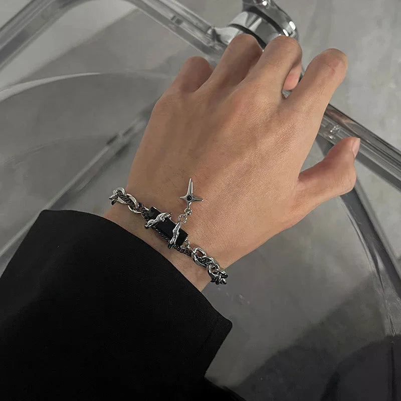 Retro Black Zircon Star Bracelet For Women Men Gifts Trend Metal Chain Unisex Goth Jewelry New Couple Accessories Oasis Select